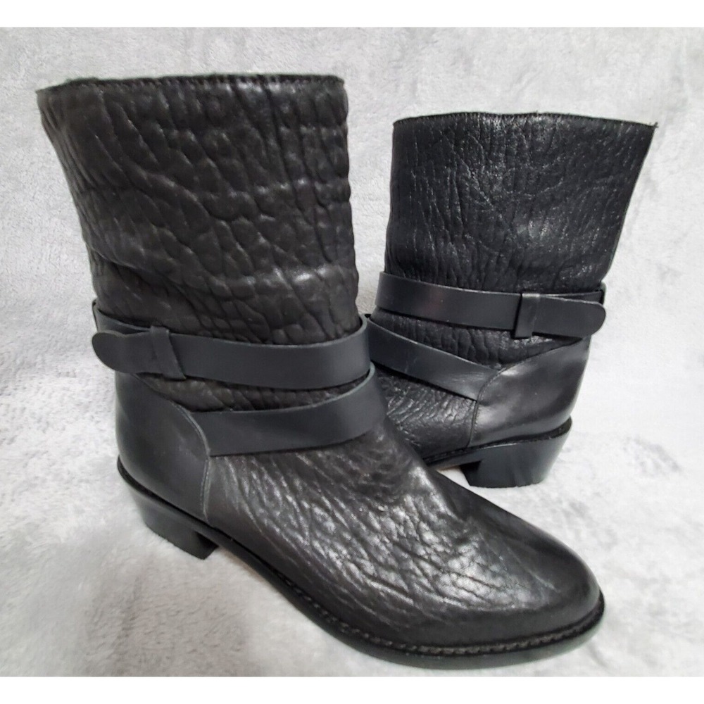 Loeffler Randall Boots Women's 7.5B Black Leather Reptile Bootie‎ Monk Strap